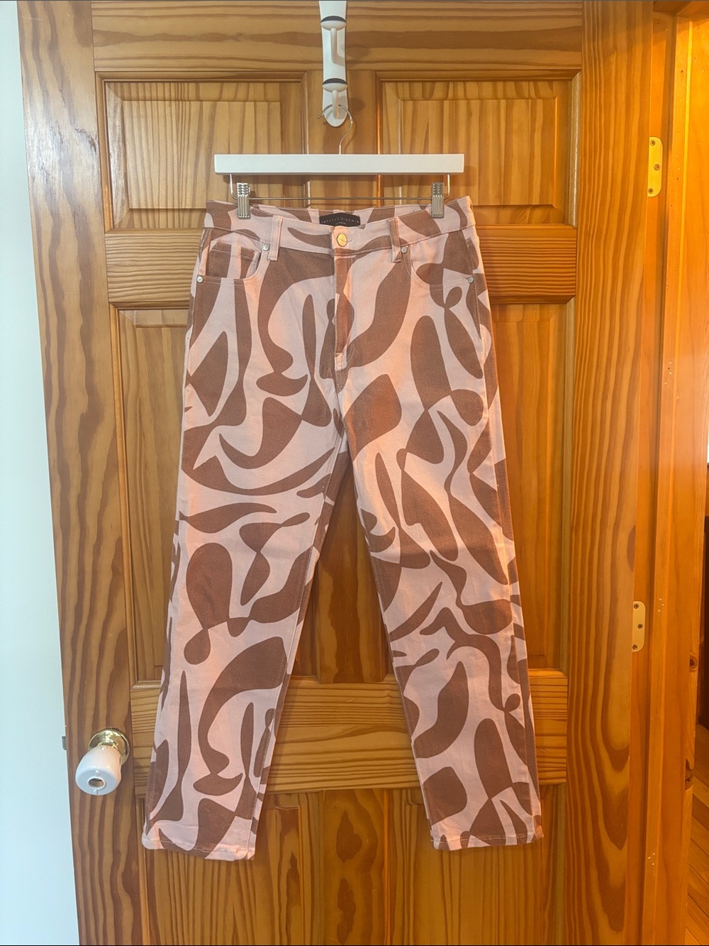 Sanctuary 90's High-Rise Straight Leg Brown and Pink Retro Swirl Jeans Size 29 - Picture 2 of 8